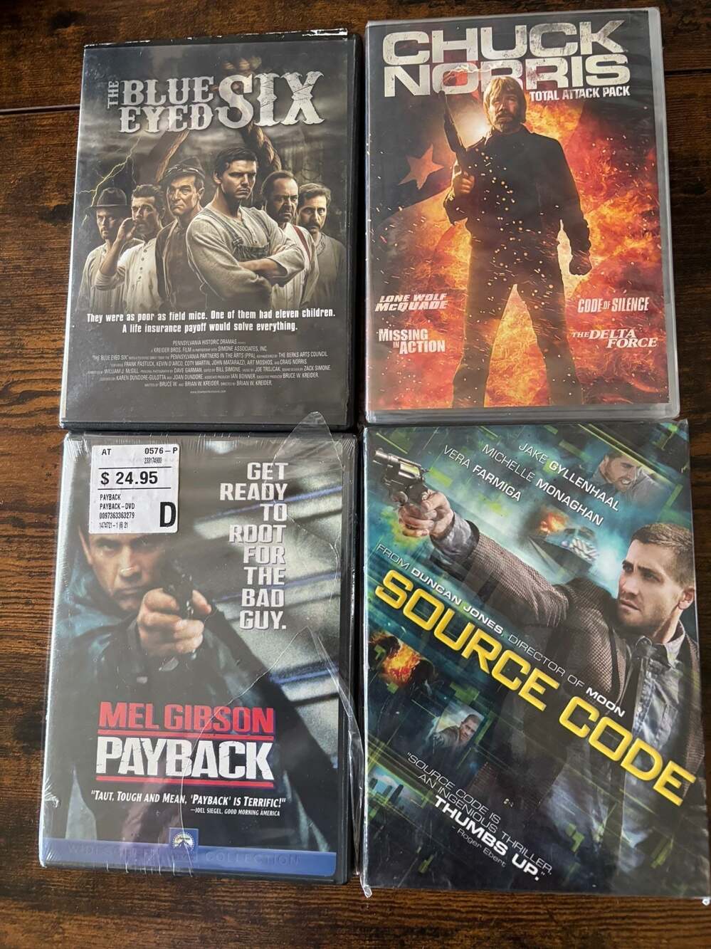 Lot of 4 Action and Drama DVD Movies: Payback, The Blue Eyed Six, Source Code, a